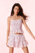 Ruffle Mini Floral Striped Skirt
